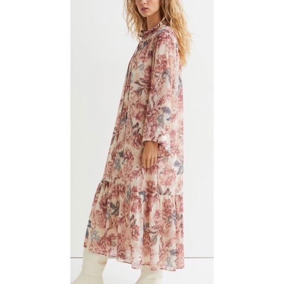 H&M Dresses & Skirts - H&M  Sheer Floral Long Sleeve Maxi Dress Ruffled  Cottagecore Fairy Boho M